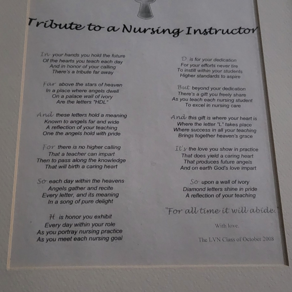 Framed Tribute to a Nursing Instructor